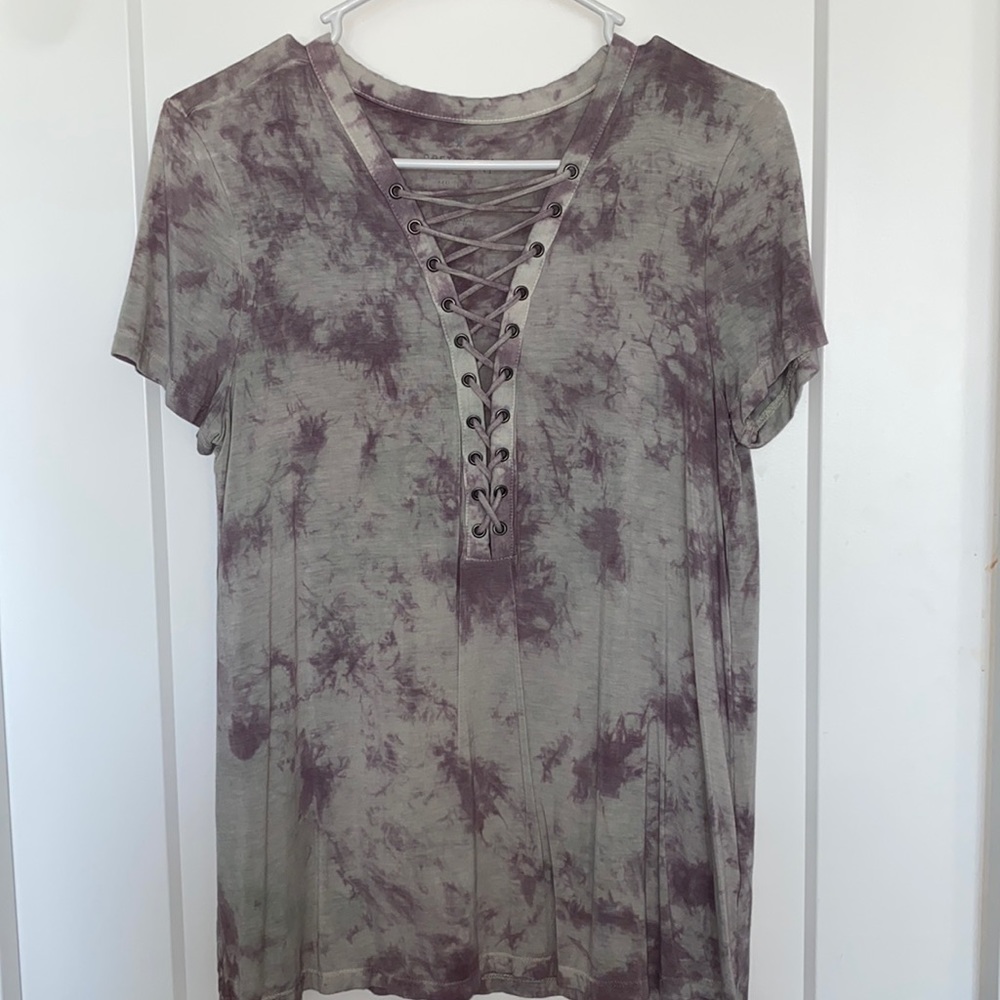 Purple tie dye American eagle lace up top